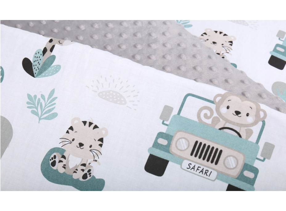 Ochranný mantinel do postýlky 180x30 cm BABYMAM PREMIUM - Na safari s šedou minky