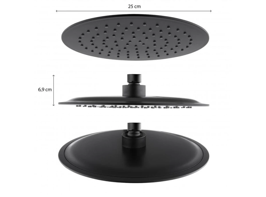Sprchová dešťová hlavice YOKA SLIM - kulatá - 25 cm - černá