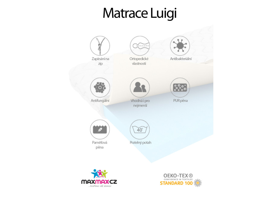 Dětská matrace LUX COMFORT LUIGI 180x80x11 cm - pěna/paměťová pěna