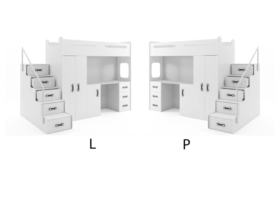 Dětská vyvýšená postel s psacím stolem a skříní MAXÍK 4 bílá - 200x80 cm + matrace ZDARMA