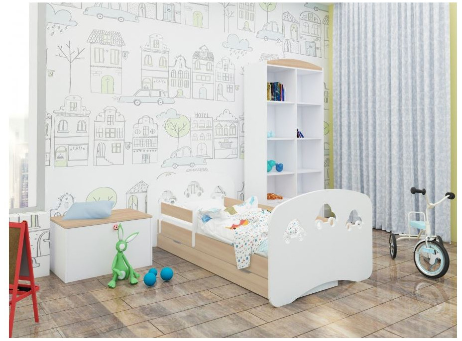 Dětská postel se šuplíkem 200x90 cm s výřezem AUTÍČKA + matrace ZDARMA!