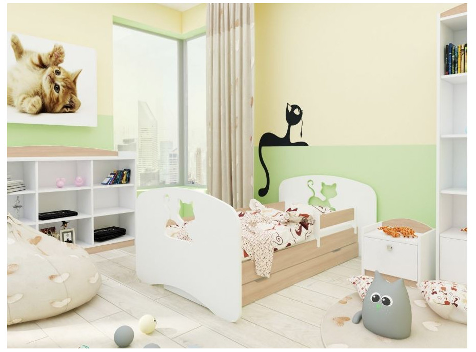 Dětská postel se šuplíkem 160x80 cm s výřezem KOČIČKA + matrace ZDARMA!