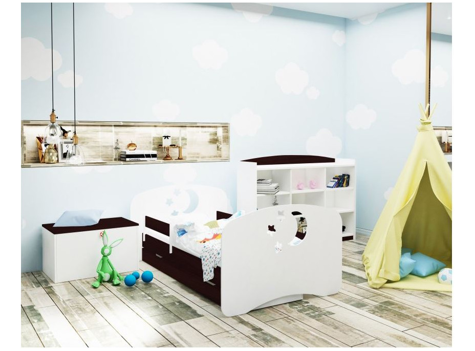 Dětská postel se šuplíkem 200x90 cm s výřezem MĚSÍC A HVĚZDIČKY + matrace ZDARMA!