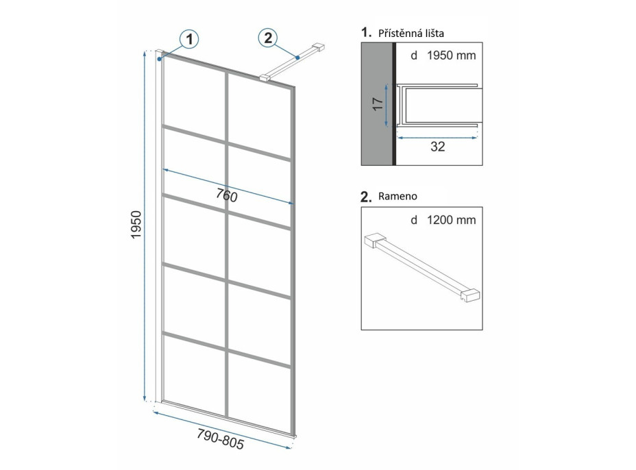 Sprchová zástěna MAXMAX Rea BLER-1 80 cm - černá