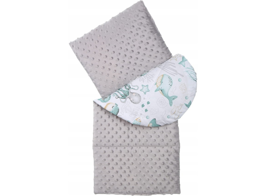 Oboustranné hnízdečko (kokon) pro miminko - BABYMAM PREMIUM set 7v1 - Mořský svět s šedou minky