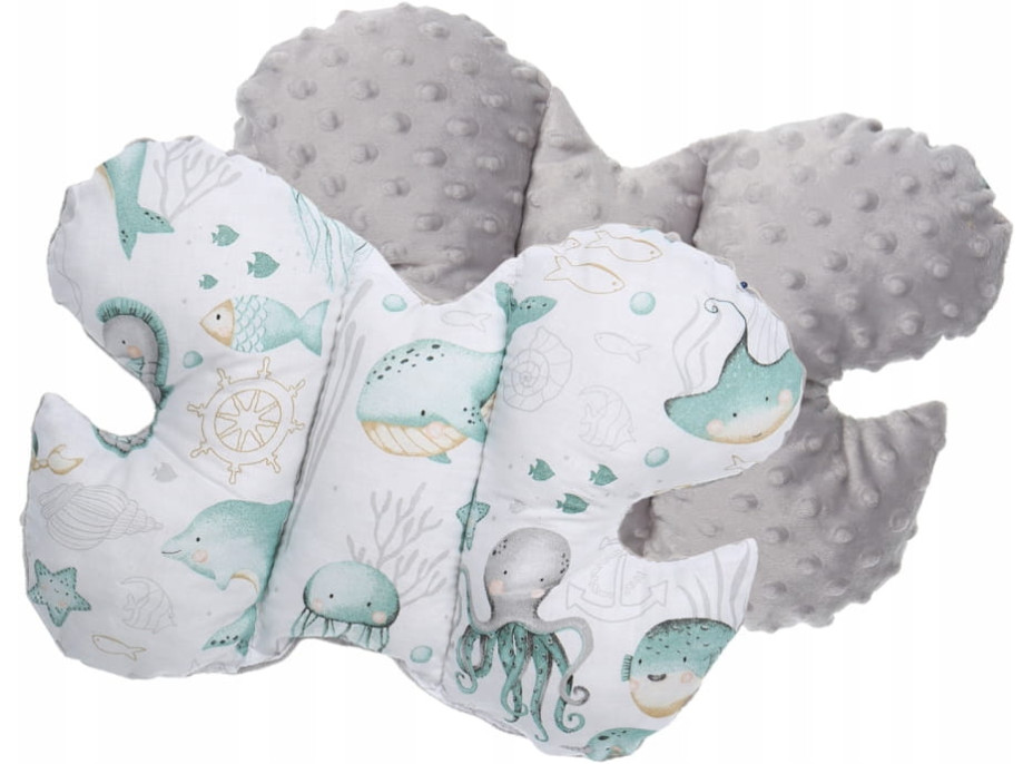 Oboustranné hnízdečko (kokon) pro miminko - BABYMAM PREMIUM set 7v1 - Mořský svět s šedou minky