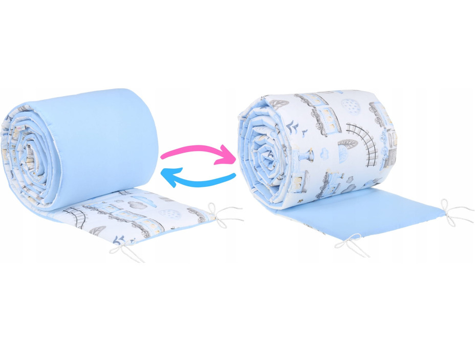 Ochranný mantinel do postýlky 180x30 cm BABYMAM PREMIUM - Dopravní prostředky/modrá