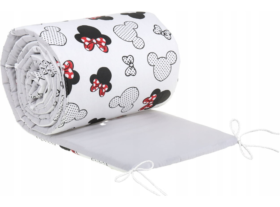Ochranný mantinel do postýlky 180x30 cm BABYMAM PREMIUM - Myška Minnie/šedá