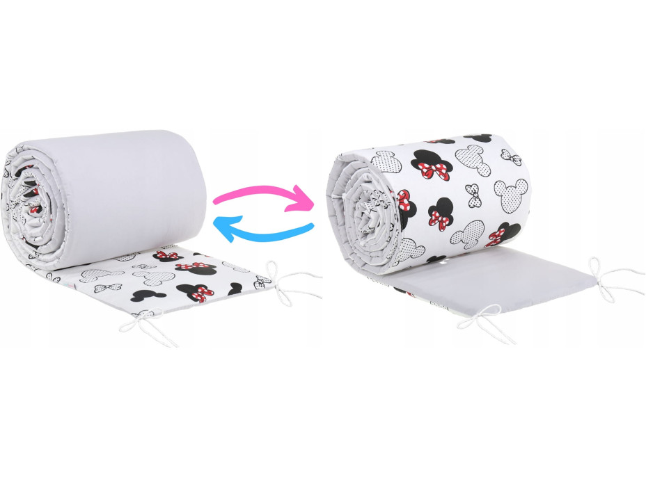 Ochranný mantinel do postýlky 180x30 cm BABYMAM PREMIUM - Myška Minnie/šedá