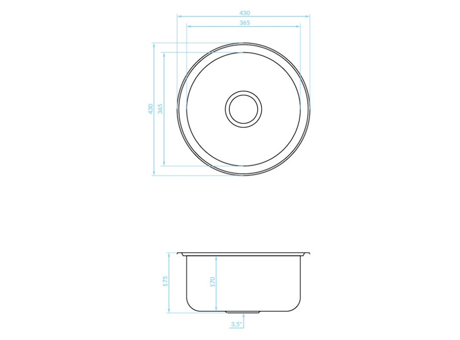 Kuchyňský kovový dřez MORNING - 43 x 43 cm - jednokomorový - hladký