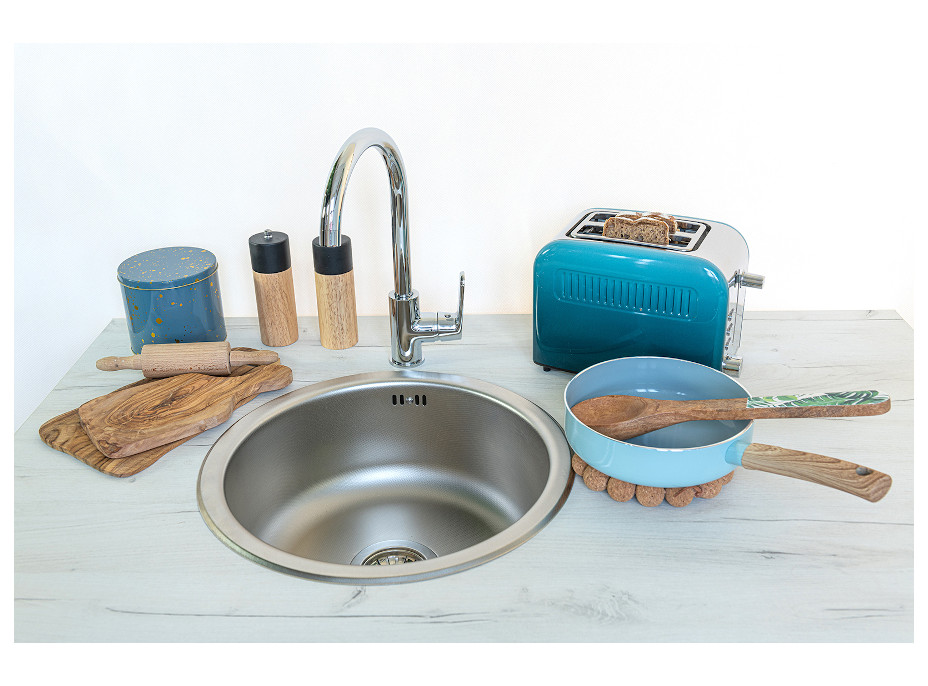 Kuchyňský kovový dřez MORNING - 43 x 43 cm - jednokomorový - hladký