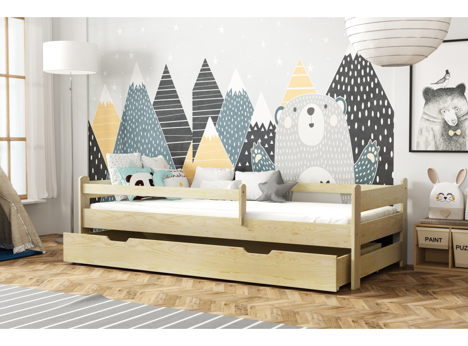 Dětská postel z masivu borovice FILÍPEK - 200x90 cm - přírodní borovice