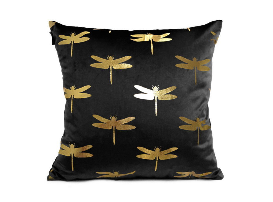 Polštář DRAGONFLIES VELVET - vážky - černý