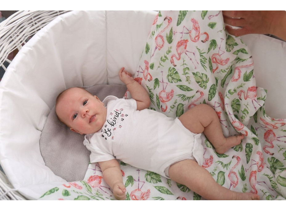 Dětská mušelínová plenka (zavinovačka) BABYMAM PREMIUM 120x120 cm - Plameňáci