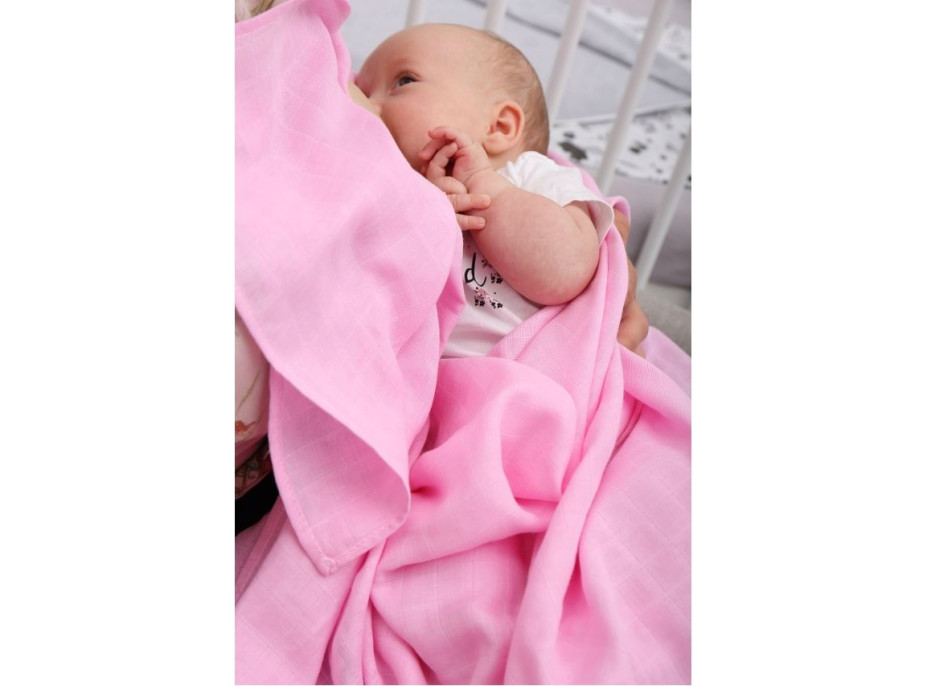 Dětská mušelínová plenka (zavinovačka) BABYMAM PREMIUM 120x120 cm - Růžová