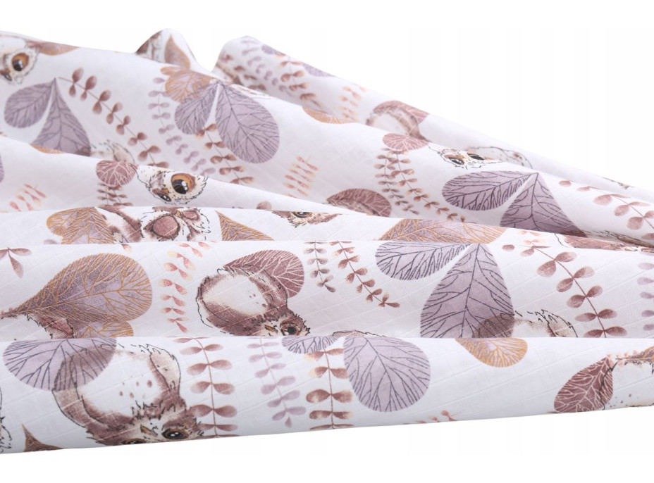 Dětská mušelínová plenka (zavinovačka) BABYMAM PREMIUM 120x120 cm - Sovičky