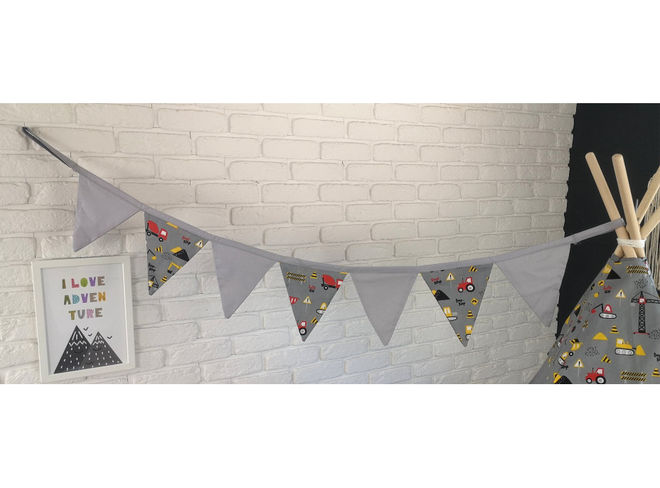 Dětský stan TEEPEE (TÝPÍ) STAVEBNÍ STROJE s doplňky - šedý