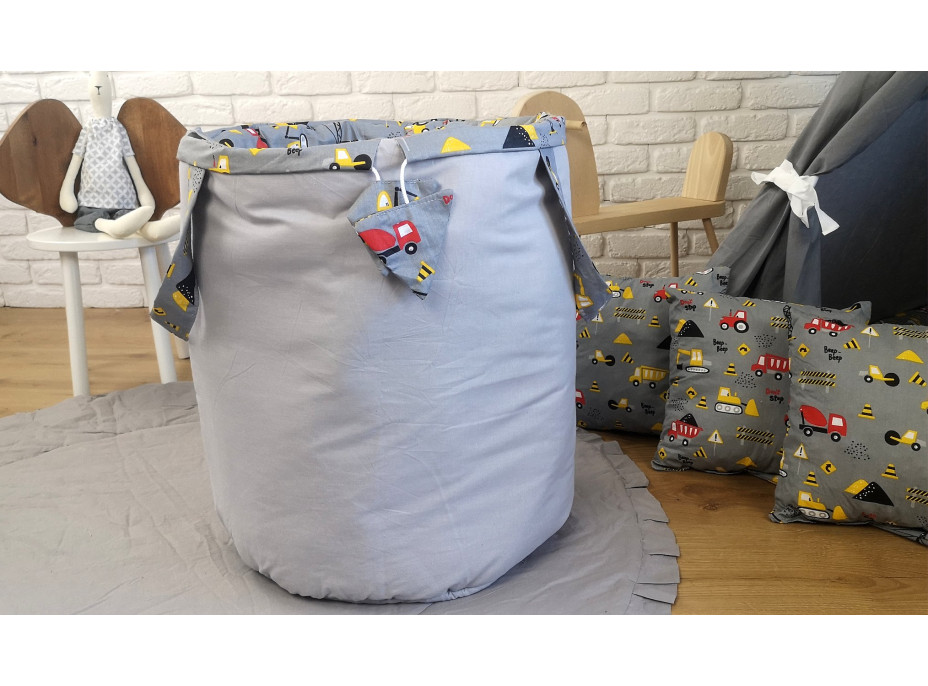 Dětský stan TEEPEE (TÝPÍ) STAVEBNÍ STROJE s doplňky - šedý