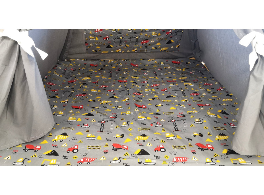 Dětský stan TEEPEE (TÝPÍ) STAVEBNÍ STROJE s doplňky - šedý