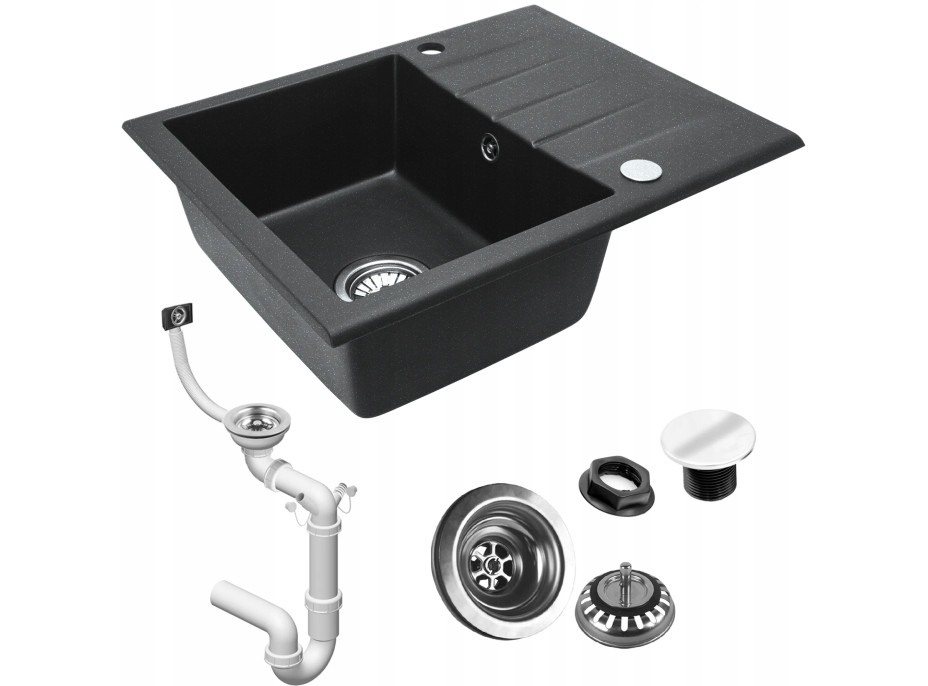 Kuchyňský granitový dřez REA NORTH - 48,5 x 59,5 cm - černý kropenatý