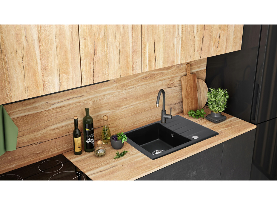 Kuchyňský granitový dřez REA NORTH - 48,5 x 59,5 cm - metalický černý