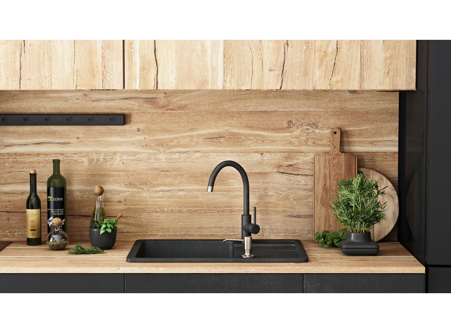 Kuchyňský granitový dřez REA NORTH - 48,5 x 59,5 cm - metalický černý