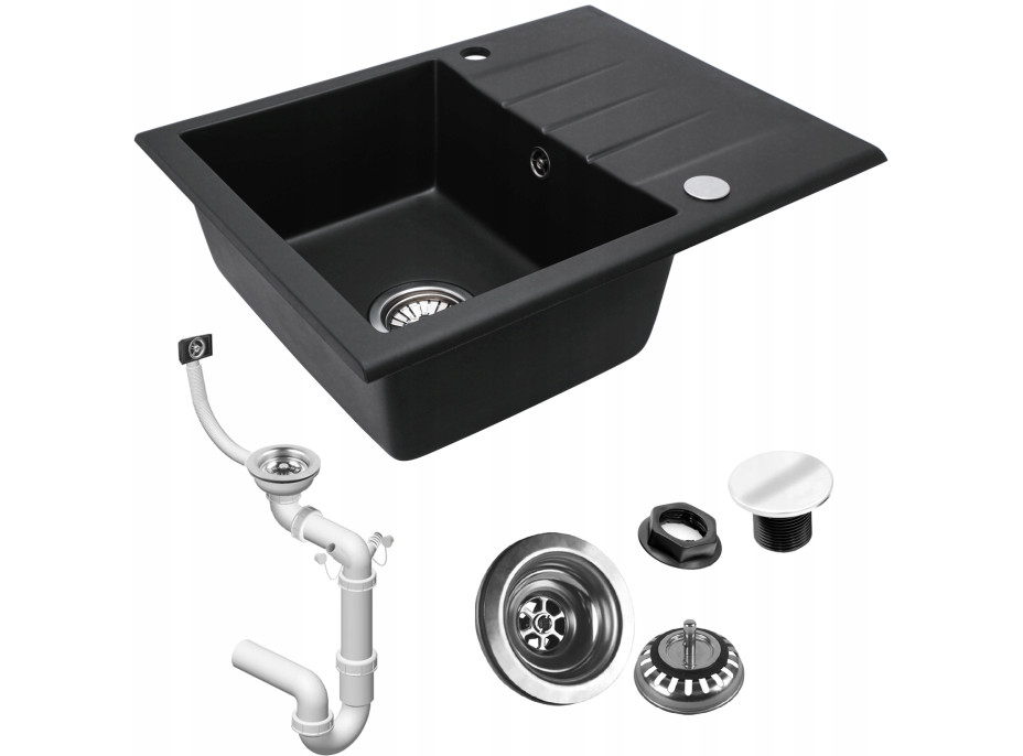 Kuchyňský granitový dřez REA NORTH - 48,5 x 59,5 cm - metalický černý