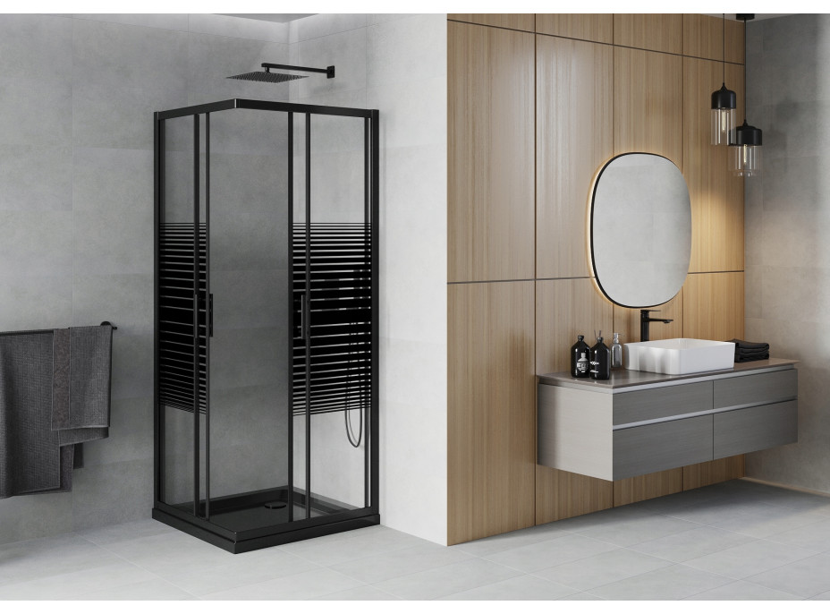 Sprchový kout MAXMAX MEXEN RIO black stripe - 80x80 cm, 860-080-080-70-20
