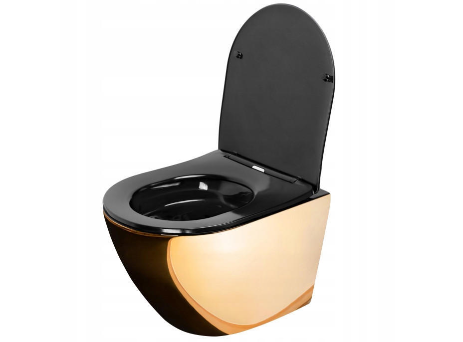 Závěsné WC Rea CARLO mini RIMLESS + Duroplast sedátko flat - černé/zlaté