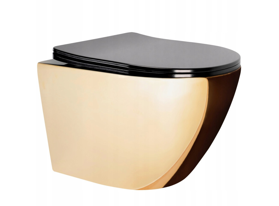 Závěsné WC Rea CARLO mini RIMLESS + Duroplast sedátko flat - černé/zlaté