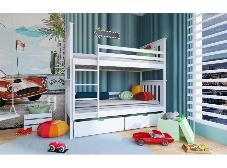 Dětská patrová postel z masivu borovice BORIS se šuplíky 200x90 cm - přírodní