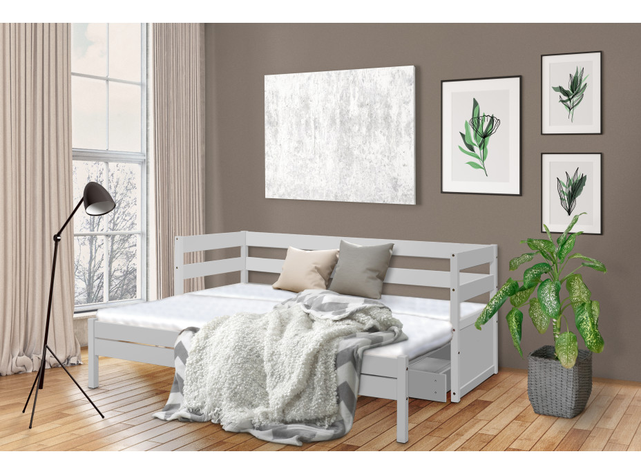 Dětská postel s výsuvnou přistýlkou z MASIVU 200x80 cm KANGU - bílá