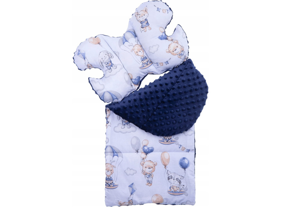 Oboustranné hnízdečko (kokon) pro miminko - BABYMAM PREMIUM set 7v1 - Procházka v oblacích s tmavě modrou minky