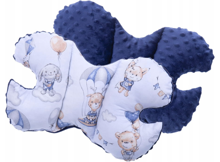 Oboustranné hnízdečko (kokon) pro miminko - BABYMAM PREMIUM set 7v1 - Procházka v oblacích s tmavě modrou minky