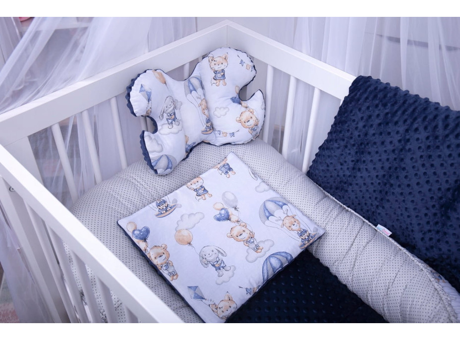 Oboustranné hnízdečko (kokon) pro miminko - BABYMAM PREMIUM set 7v1 - Procházka v oblacích s tmavě modrou minky