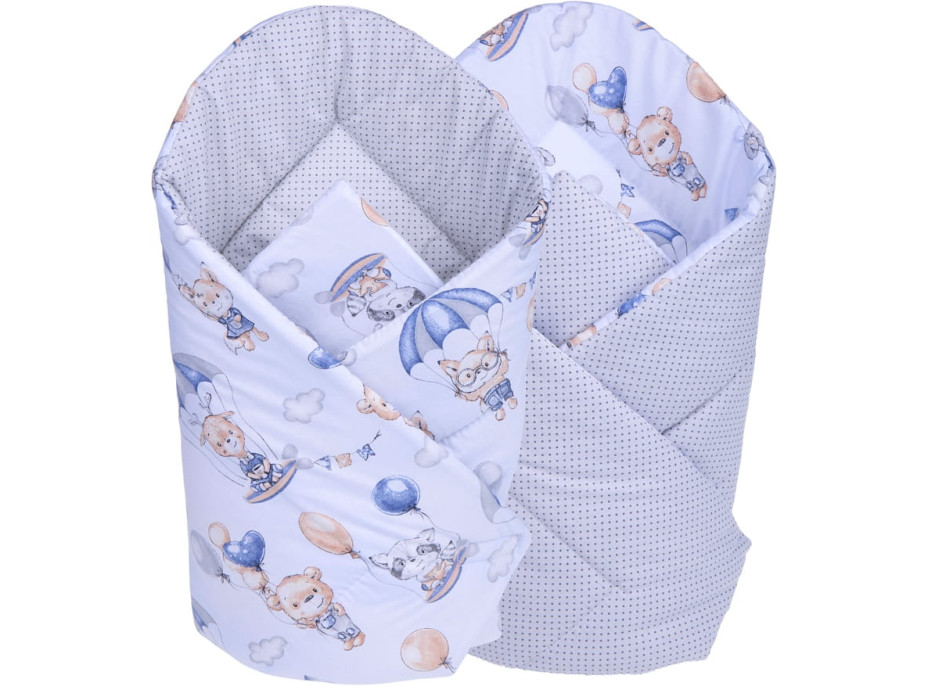 Oboustranné hnízdečko (kokon) pro miminko - BABYMAM PREMIUM set 7v1 - Procházka v oblacích s tmavě modrou minky