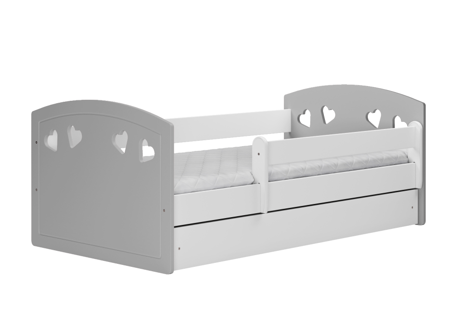 Dětská srdíčková postel JULIE se šuplíkem - šedá 140x80 cm