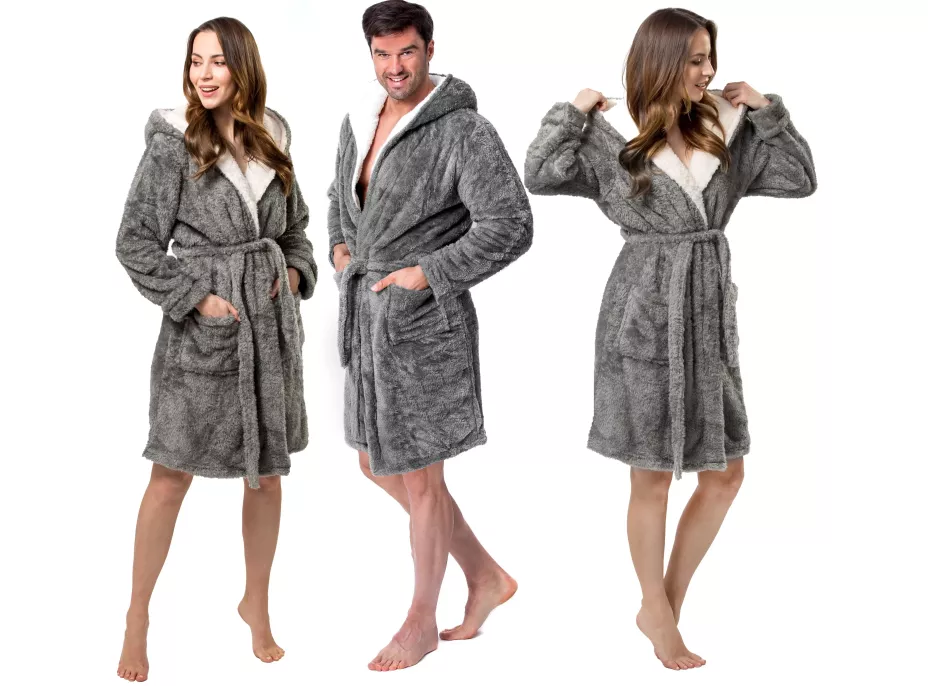 Unisex župan JORDAN - šedý/ecru bílý