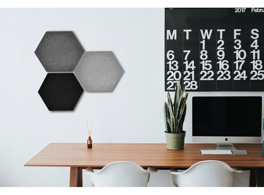 Samolepící filcové panely na zeď HEXAGON - 7 ks - šedé