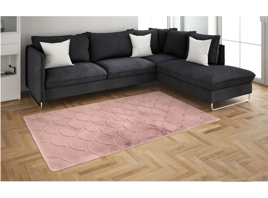 Kusový koberec OSLO TX s vlnami - světle růžový - imitace králičí kožešiny