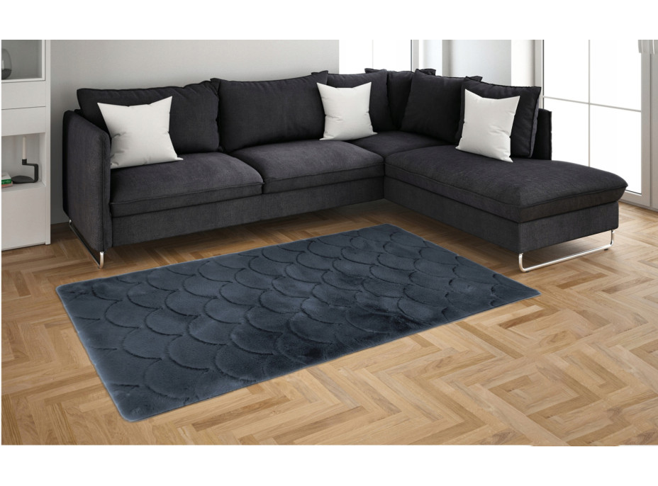Kusový koberec OSLO TX s vlnami - tmavě modrý - imitace králičí kožešiny