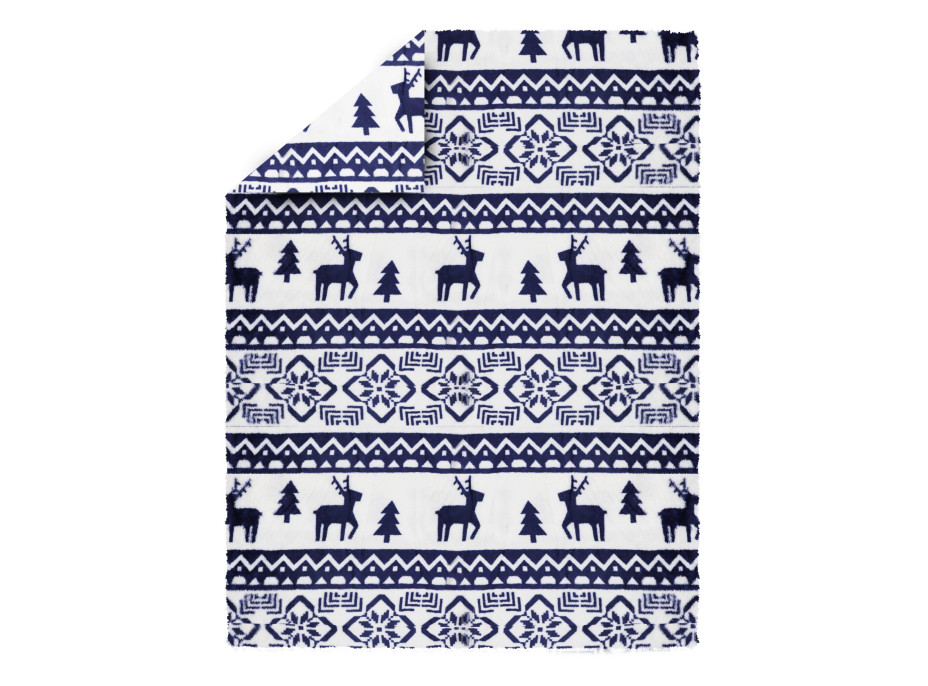 Deka SCANDI 150x200 cm - vánoční sobi - tmavě modrá/bílá