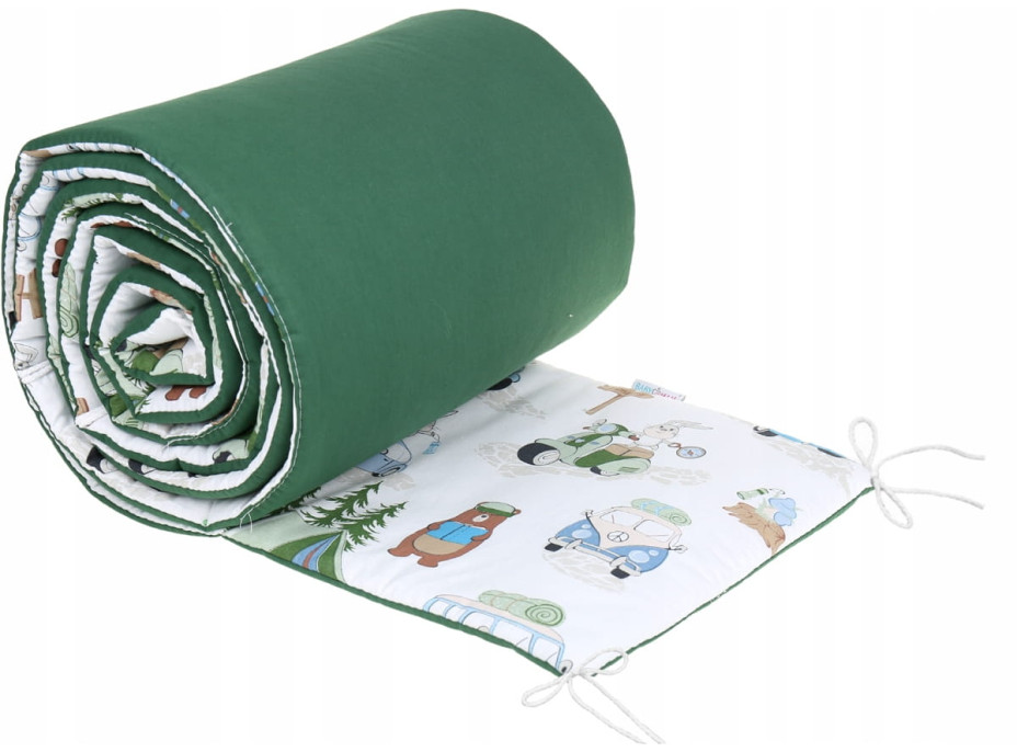 Ochranný mantinel do postýlky 180x30 cm BABYMAM PREMIUM - Kempování/tmavě zelená