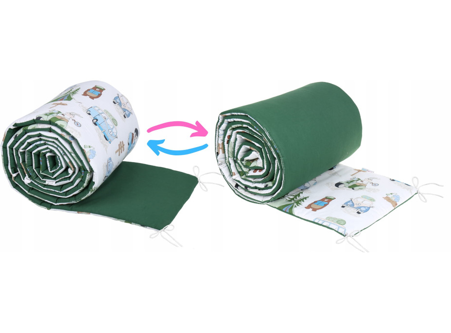 Ochranný mantinel do postýlky 180x30 cm BABYMAM PREMIUM - Kempování/tmavě zelená