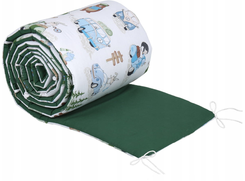 Ochranný mantinel do postýlky 180x30 cm BABYMAM PREMIUM - Kempování/tmavě zelená