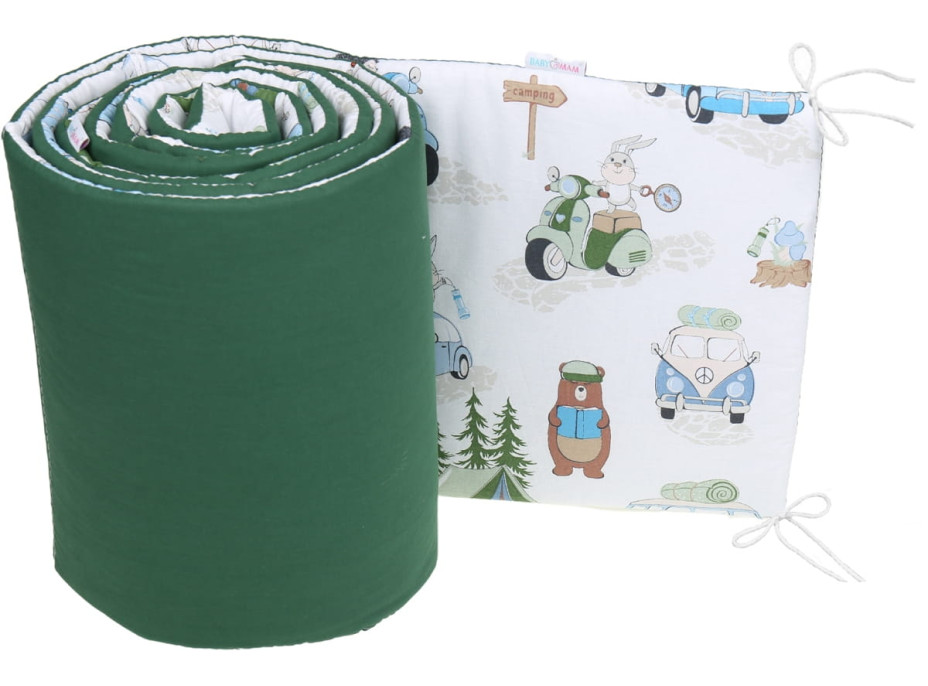 Ochranný mantinel do postýlky 180x30 cm BABYMAM PREMIUM - Kempování/tmavě zelená