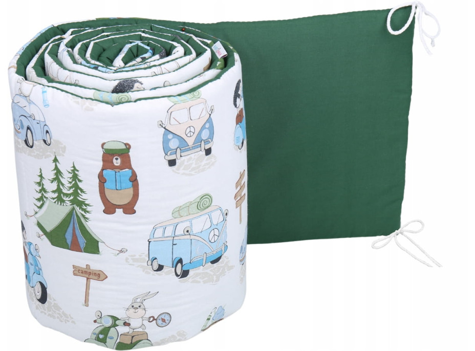 Ochranný mantinel do postýlky 180x30 cm BABYMAM PREMIUM - Kempování/tmavě zelená
