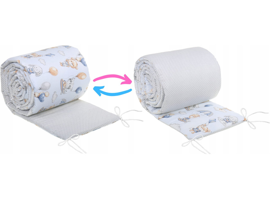 Ochranný mantinel do postýlky 180x30 cm BABYMAM PREMIUM - Procházka v oblacích/šedé tečky