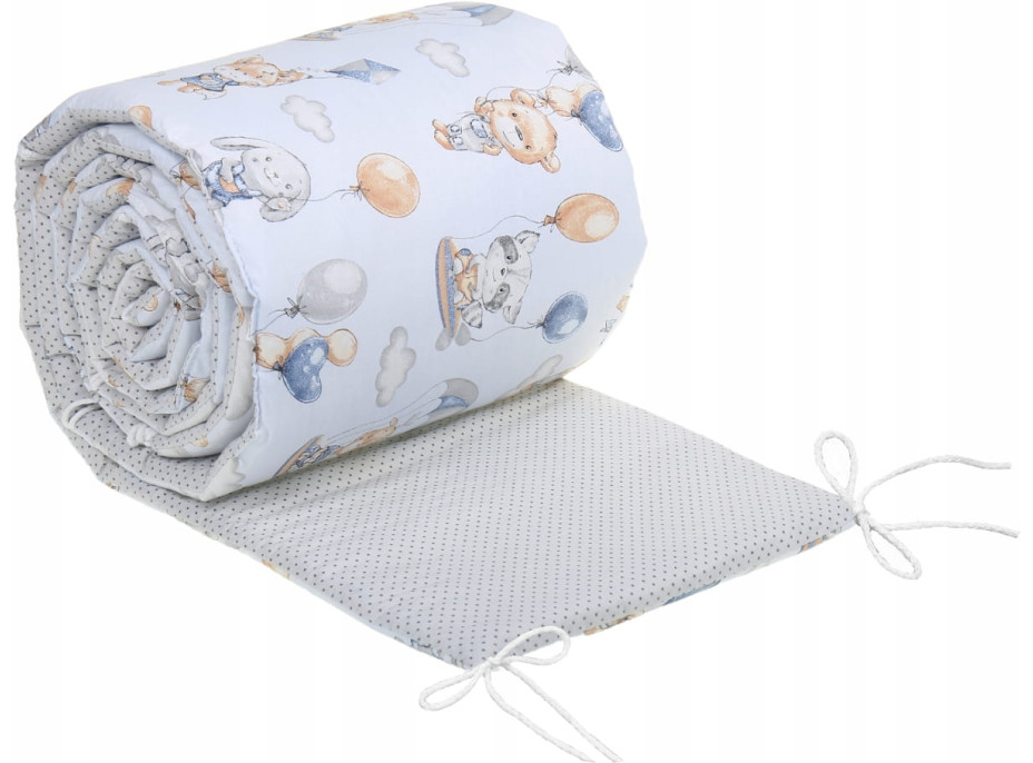 Ochranný mantinel do postýlky 180x30 cm BABYMAM PREMIUM - Procházka v oblacích/šedé tečky