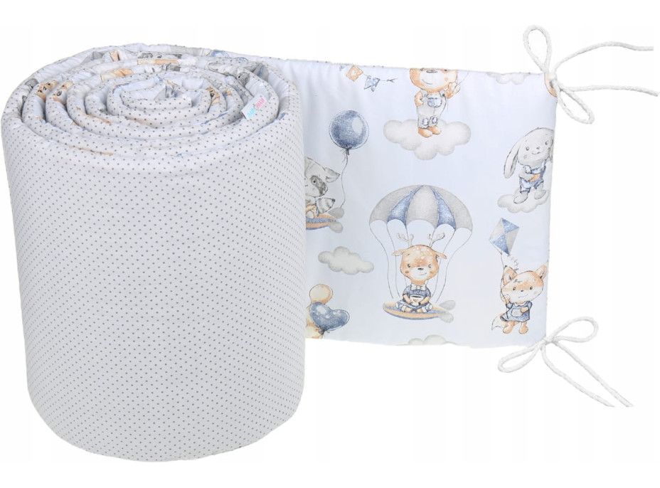 Ochranný mantinel do postýlky 180x30 cm BABYMAM PREMIUM - Procházka v oblacích/šedé tečky